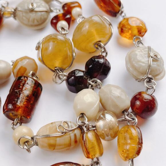 VTG 1970s Art Glass Necklace 50” Long Root Beer Tortoiseshell Boho Jewelry - Picture 5 of 11